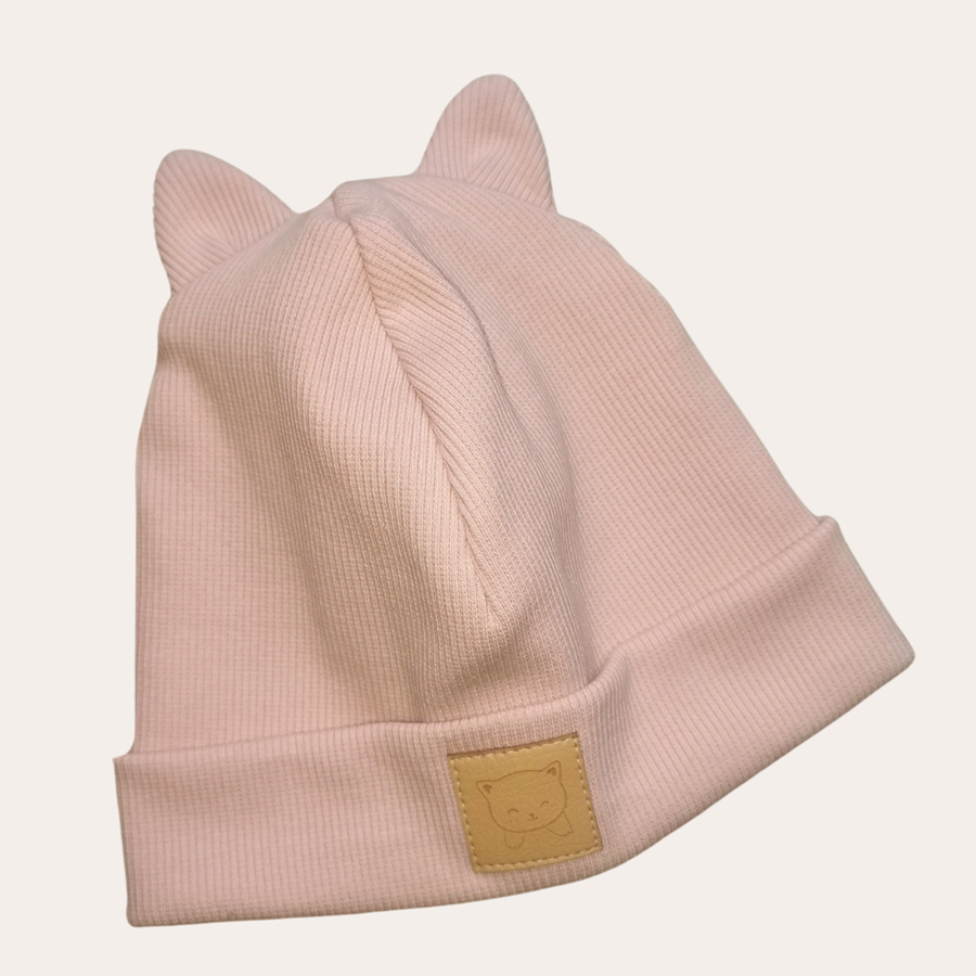 Czapka Pudrowy róż podwójna z uszami