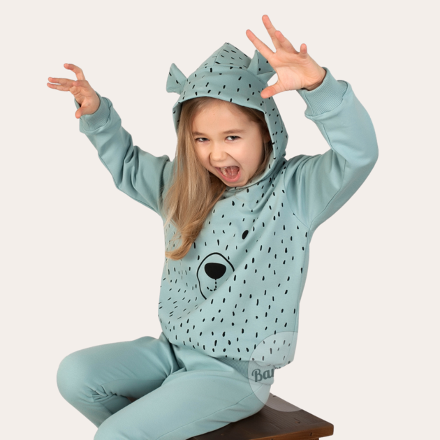 Bluza Miś brudny błękit z kapturem