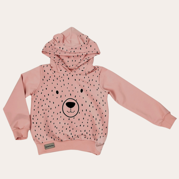 Bluza Miś brudny róż z kapturem